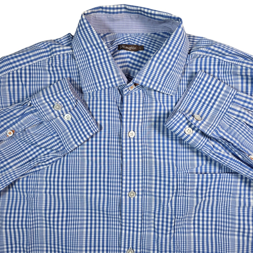 J.McLaughlin Button Down Shirt Men‎ Large Blue Gingham Plaid 100% Cotton  casual